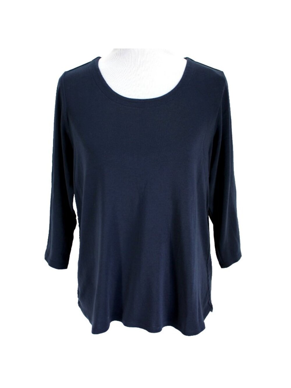 J Jill Pima 3/4 Sleeve Scoop Neck Tee Shirt Womens Size LP Navy Cotton Knit Top